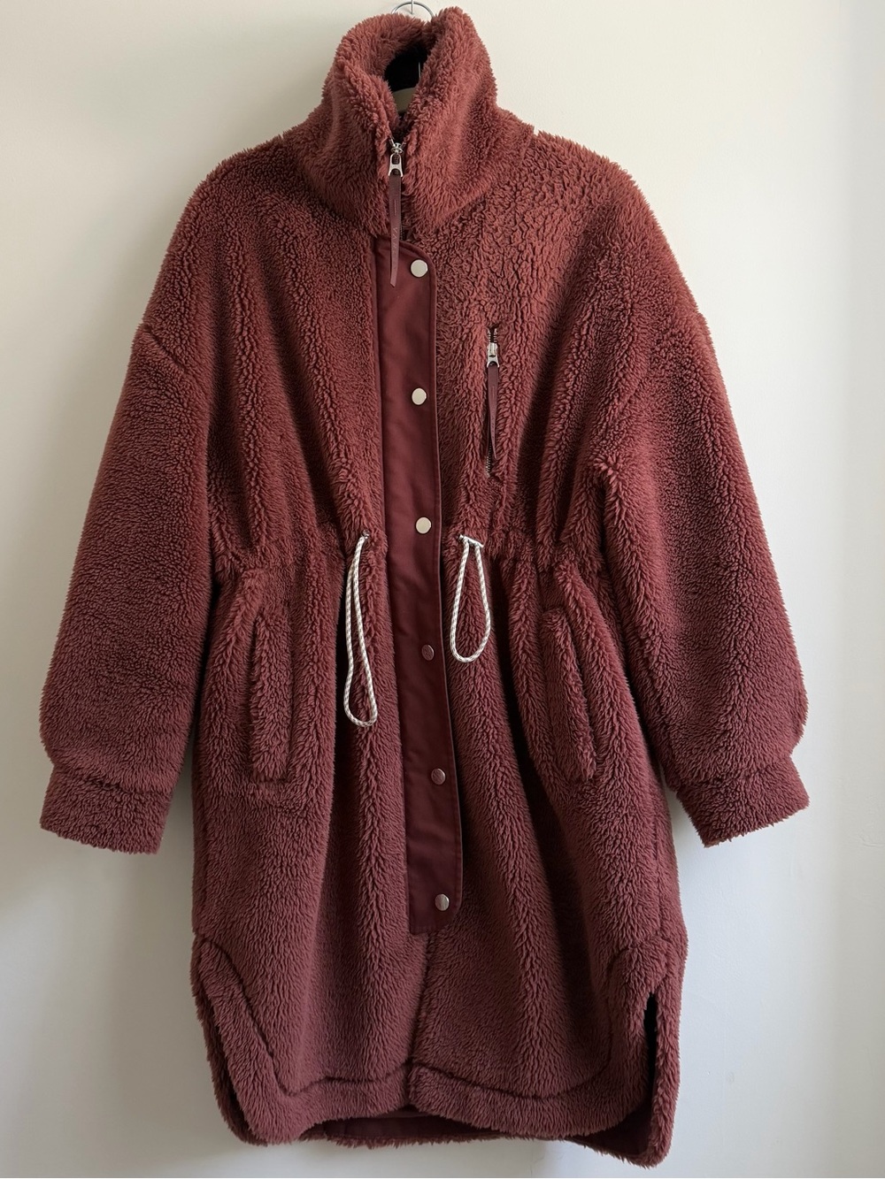 Varley Jones Sherpa Coat in Burgundy/Brown